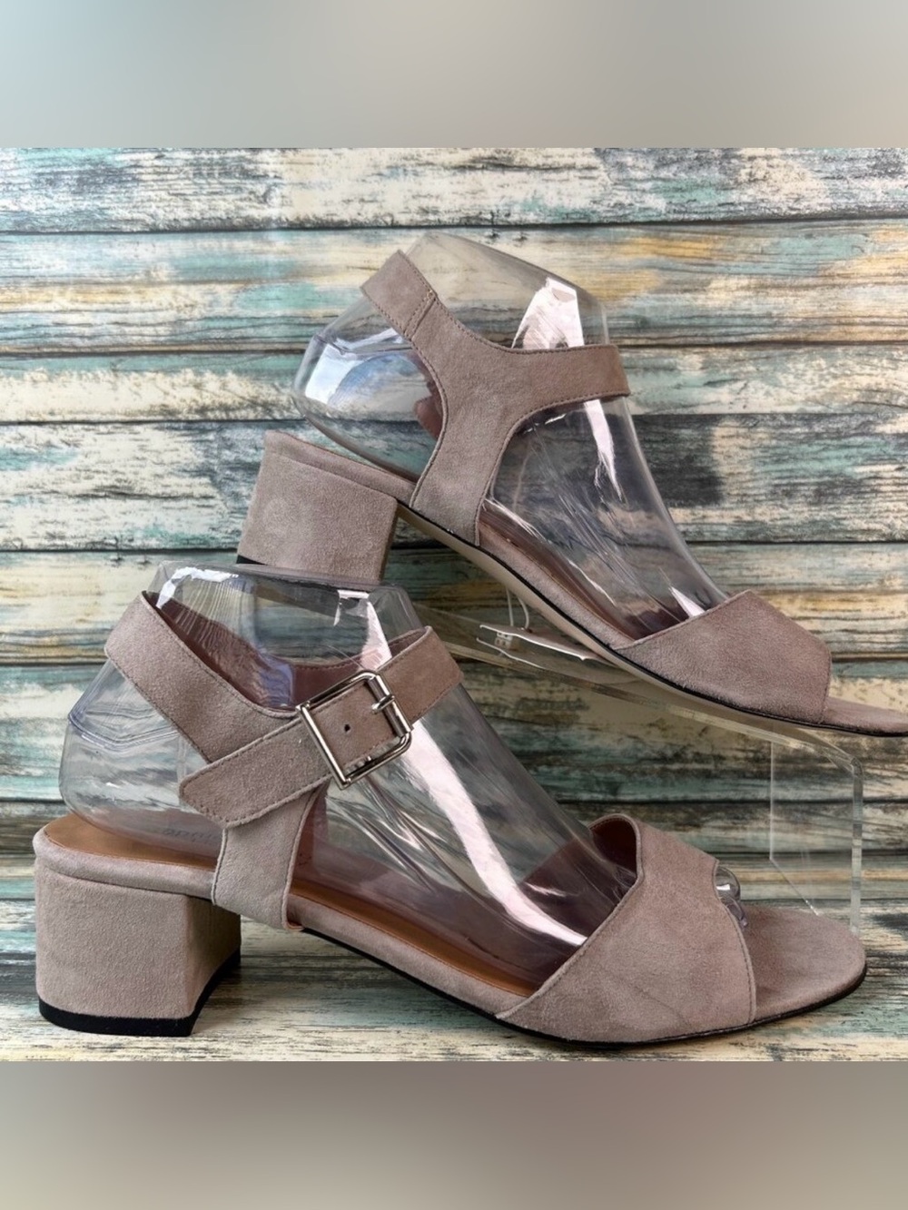 Sophia Milano Sandal Womens 10 Gray Suede Slingback Open Toe Block Heel Dress